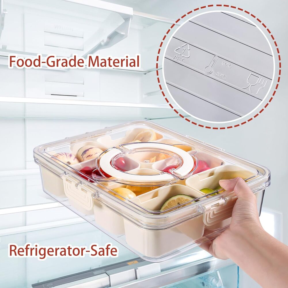 Snackle Box Container 8-Compartment Food Storage Tray with Lid & Handle Organize - Picture 3 of 10